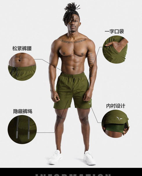 Men's Summer Gym Fitness Double-Decker 2 in 1 Shorts Sports Running Basketball Jogger Bottoms