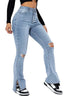 Winter Women's High Waist Ripped Leg Slit Jeans - Fashionable Slim Fit Stretch Denim Straight Legs Casual Trousers for All Season Outfits and Styling Ideas