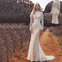 Embroidered Lace Wedding Dress High Collar Long Sleeve Mermaid Dresses Vintage Button Sweep Train