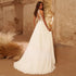 Beach Wedding Dress A Line Bridal Gown With Illusion Back Sleeveless Sheer Appliques And Lace