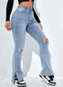 Winter Women's High Waist Ripped Leg Slit Jeans - Fashionable Slim Fit Stretch Denim Straight Legs Casual Trousers for All Season Outfits and Styling Ideas