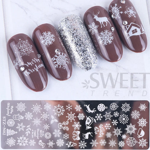 Winter Wonderland Nail Art Stamping Plate with Snowflake, Butterfly, and Rose Leaf Designs - Perfect for DIY Christmas Nail Polish Printing Template Tool