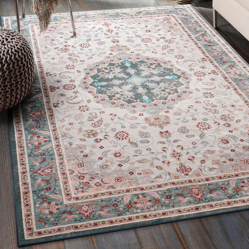 Machine Washable Vintage Area Rugs for Living Room with Non-Slip Rubber Backing