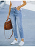 Fall Casual Women's Mid Waist Ripped Denim Pencil Pants - Stylish High Stretch Skinny Jeans for Effortless Street Chic, Perfect for All Season Outfits, Inspiring Jeans Outfit Ideas!