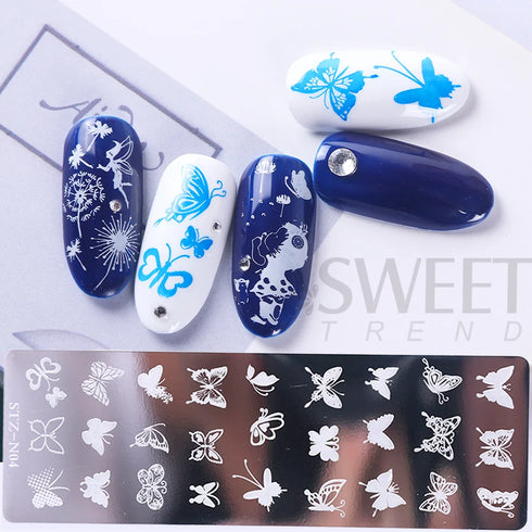 Winter Wonderland Nail Art Stamping Plate with Snowflake, Butterfly, and Rose Leaf Designs - Perfect for DIY Christmas Nail Polish Printing Template Tool