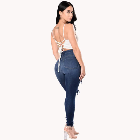 Autumn 2023 Women's High Waist Ripped Skinny Jeans - Trendy Casual Denim Pencil Pants for Fall Outfits with Jeans, Available in S-3XL