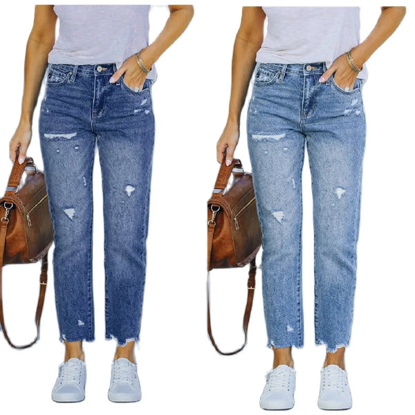 Fall Casual Women's Mid Waist Ripped Denim Pencil Pants - Stylish High Stretch Skinny Jeans for Effortless Street Chic, Perfect for All Season Outfits, Inspiring Jeans Outfit Ideas!