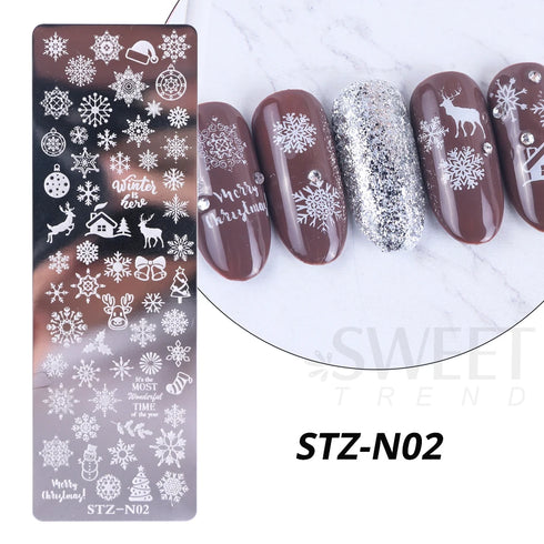 Winter Wonderland Nail Art Stamping Plate with Snowflake, Butterfly, and Rose Leaf Designs - Perfect for DIY Christmas Nail Polish Printing Template Tool