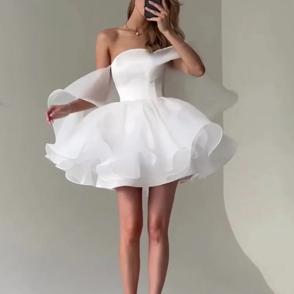 Bridal Gown Wedding Dress Boho Lace Up Off Shoulder Mini Vintage Inspired Silhouette