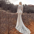 Embroidered Lace Wedding Dress High Collar Long Sleeve Mermaid Dresses Vintage Button Sweep Train