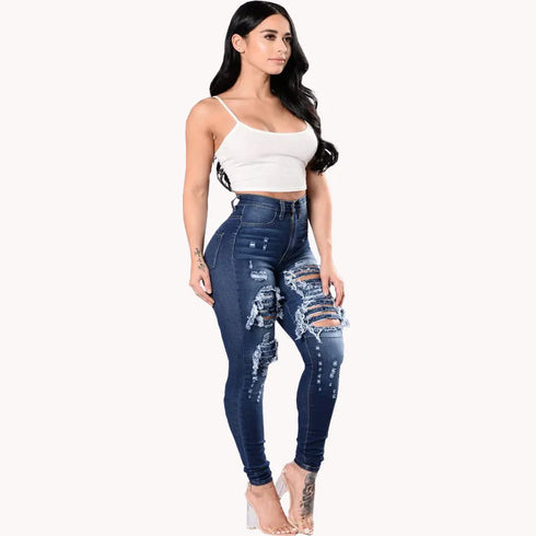 Autumn 2023 Women's High Waist Ripped Skinny Jeans - Trendy Casual Denim Pencil Pants for Fall Outfits with Jeans, Available in S-3XL