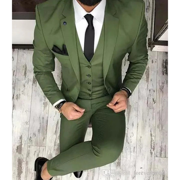 Latest Olive Green Men Suits for Groom Wedding Tuxedo Slim Fit Blazer