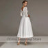 Short Wedding Dress Lace V Neck 3/4 Sleeves A Line Midi Gown