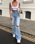 High Waist Ripped Boot Cut Jeans For Women Casual Trousers