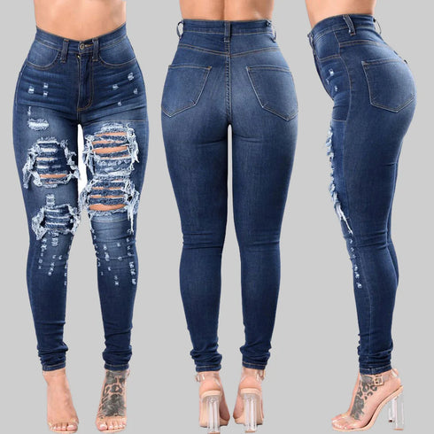 Autumn 2023 Women's High Waist Ripped Skinny Jeans - Trendy Casual Denim Pencil Pants for Fall Outfits with Jeans, Available in S-3XL
