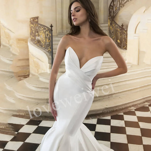 Loveweiwei Simple Satin Bridal Gown Mermaid Wedding Dress