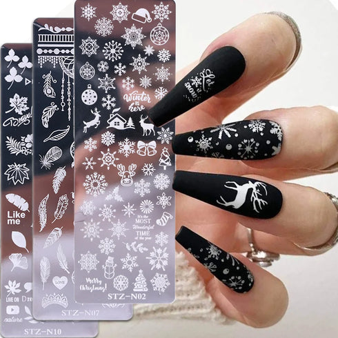Winter Wonderland Nail Art Stamping Plate with Snowflake, Butterfly, and Rose Leaf Designs - Perfect for DIY Christmas Nail Polish Printing Template Tool