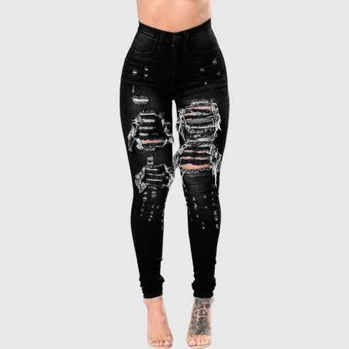 Autumn 2023 Women's High Waist Ripped Skinny Jeans - Trendy Casual Denim Pencil Pants for Fall Outfits with Jeans, Available in S-3XL
