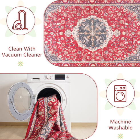 Machine Washable Vintage Area Rugs for Living Room with Non-Slip Rubber Backing