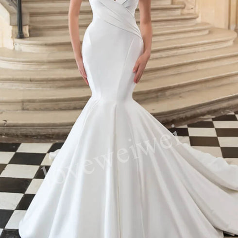 Loveweiwei Simple Satin Bridal Gown Mermaid Wedding Dress