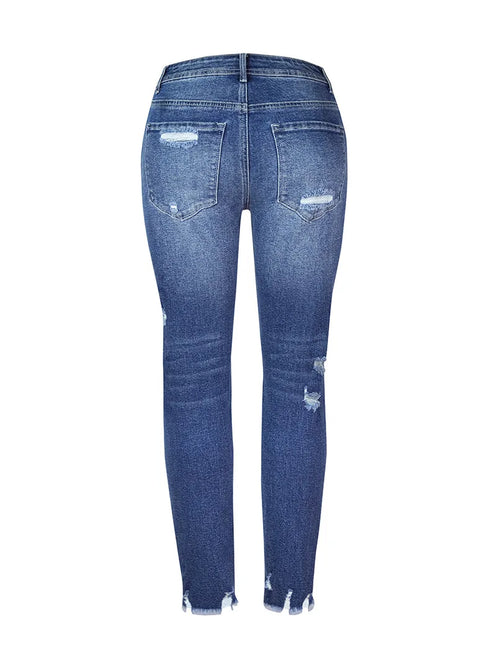 Fall Casual Women's Mid Waist Ripped Denim Pencil Pants - Stylish High Stretch Skinny Jeans for Effortless Street Chic, Perfect for All Season Outfits, Inspiring Jeans Outfit Ideas!