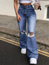 High Waist Ripped Boot Cut Jeans For Women Casual Trousers