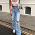 High Waist Ripped Boot Cut Jeans For Women Casual Trousers