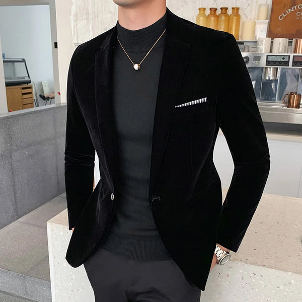 Stylish Men's Velvet Blazer – Slim Fit Jacket for Shopping and Formal Occasions