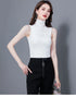 Sleeveless Lace Turtleneck Tank Tops For Women Summer Casual Korean Tees