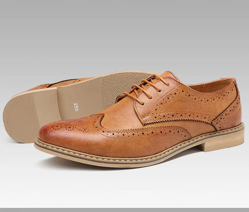 Elegant Men's Oxford Brogue Lace-Up Shoes for Business, Weddings, and Formal Occasions - Stylish Bullock Dress Footwear