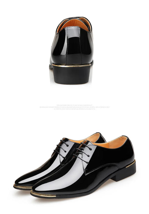 Men's Pointed Toe Patent Leather Dress Shoes - Elegant Lace-Up Styles for Weddings and Business Events