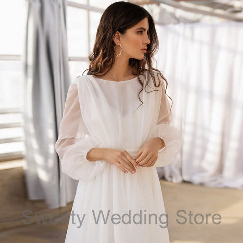 Jiayigong Modest Bridal Gowns Puff Sleeves A Line Wedding Dress