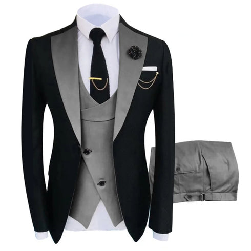 Luxury Men's Tuxedo Suit Set for Special Occasions - Stylish 3-Piece Ensemble with Jacket, Trousers, and Vest for Parties and Weddings