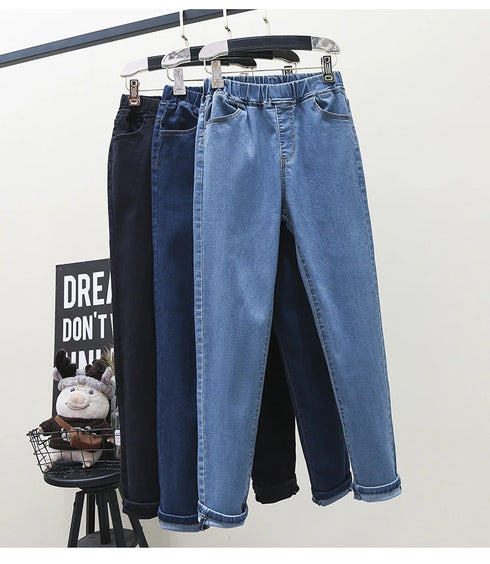 Vintage High Waist Stretch Skinny Jeans for Women – Trendy Pencil Pants with Elastic Band, Perfect for Fall Outfits and Casual Wear, Available in Plus Sizes 5XL and 6XL