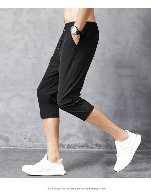 Men's Shorts Summer Breeches Thin Nylon 3/4 Length Trousers Quick Drying Beach Bermuda Board