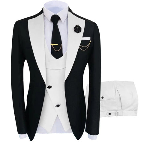 Luxury Men's Tuxedo Suit Set for Special Occasions - Stylish 3-Piece Ensemble with Jacket, Trousers, and Vest for Parties and Weddings
