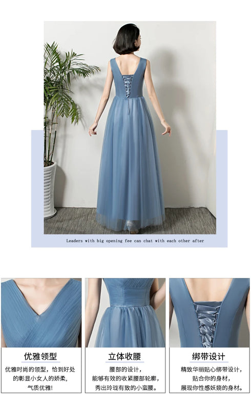 Bridesmaid Dress Elegant Ankle Length Tulle Ball Gown With Pleat Sash Built In Bra Prom Bridal Gown