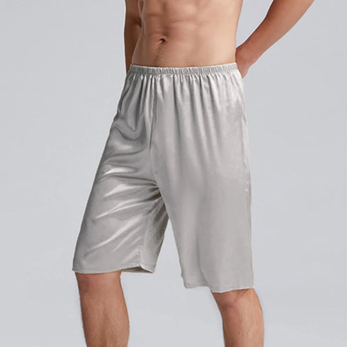Men Elastic Waist Silk Satin Pajamas Shorts Nightwear Bottoms