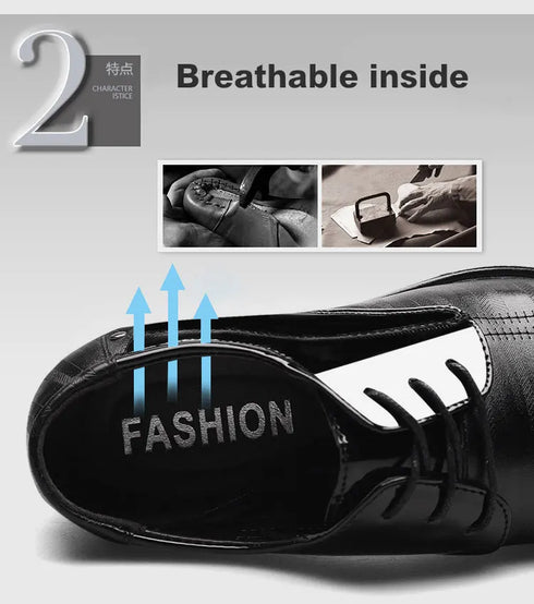 Elegant Breathable Leather Oxfords for Men - Stylish Formal Dress Shoes Perfect for Office, Parties, and Weddings with Comfortable Rubber Outsole and Lace-up Closure