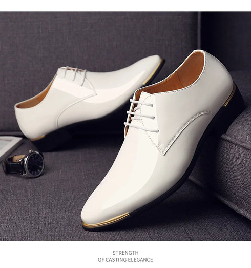 Men's Pointed Toe Patent Leather Dress Shoes - Elegant Lace-Up Styles for Weddings and Business Events
