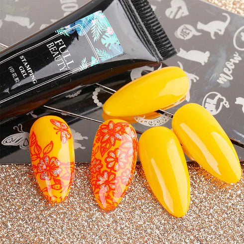 8ml Black Nail Stamping Gel Polish for Stunning Manicure Art with White Gold Transfer Gel, Perfect for UV Soak Off Varnish and Nail Art Stamping Plate Tools