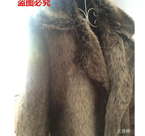 Men's Faux Fur Long Overcoat with Large Lapel for Autumn and Winter Fashion - Thick Turn-Down Collar Jacket for Daily Wear