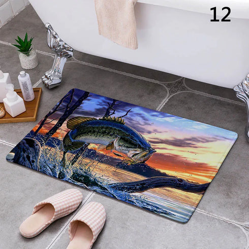 Cartoon Camper Bathroom Doormat Absorbent Indoor Rug Anti-Slip Decorative Floor Mat