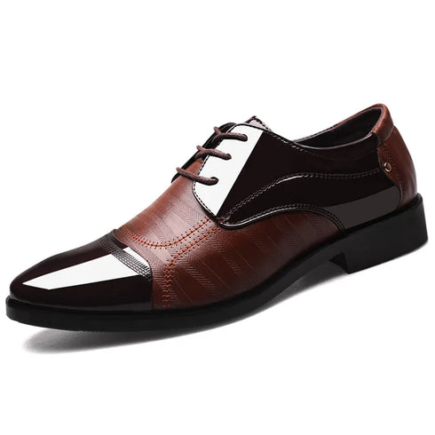 Elegant Breathable Leather Oxfords for Men - Stylish Formal Dress Shoes Perfect for Office, Parties, and Weddings with Comfortable Rubber Outsole and Lace-up Closure