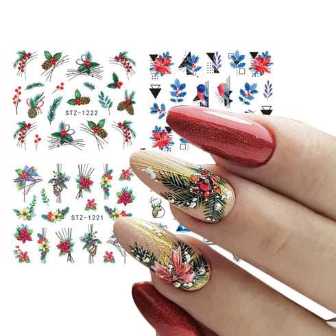 Winter Wonderland Nail Art Stickers with Snowflakes, Cute Santa, Snowman, and Winter Birds for Festive Manicure Decoration - 4pcs Set of Water Transfer Sliders and Temporary Tattoos
