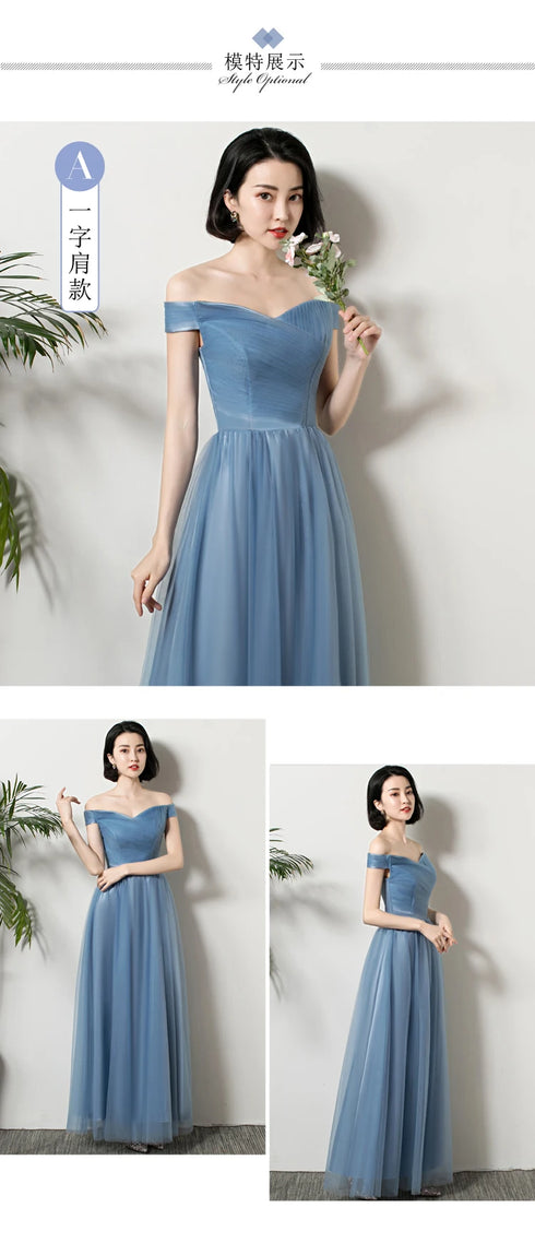 Bridesmaid Dress Elegant Ankle Length Tulle Ball Gown With Pleat Sash Built In Bra Prom Bridal Gown
