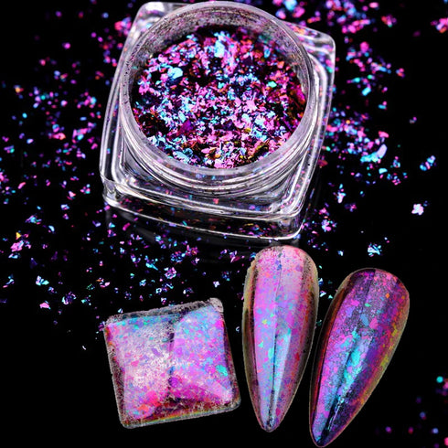 Sparkly Chameleon Nail Glitter Flakes - Irregular Gradient Sequins Powder for Gel Polish Nail Manicure Decoration and DIY Charms