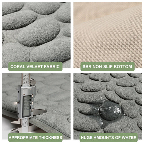 Cobblestone Embossed Bath Mat Water Absorption Non-Slip Memory Foam Washable Rug