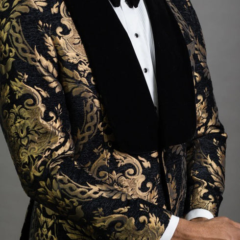 African Fashion Floral Jacquard Men's Slim Fit Blazer with Velvet Shawl Lapel