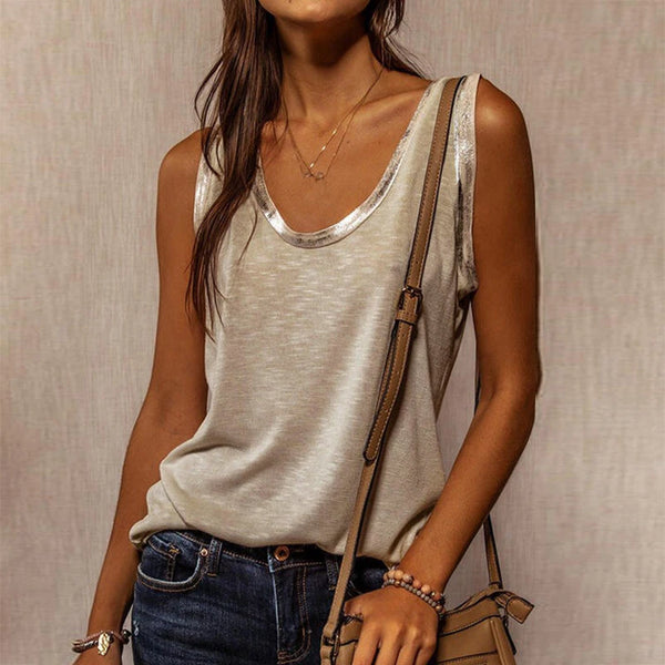 Elegant Women's Summer Tank Tops with Contrast Stitching - Stylish O Neck Sleeveless Shirts for a Chic Look, Perfect for Going Out and Casual Wear